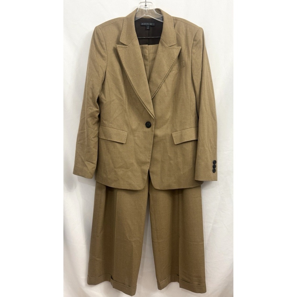 Lafayette 148 New York Light Brown Wool Blazer Pants Suit Set Womens Size 14